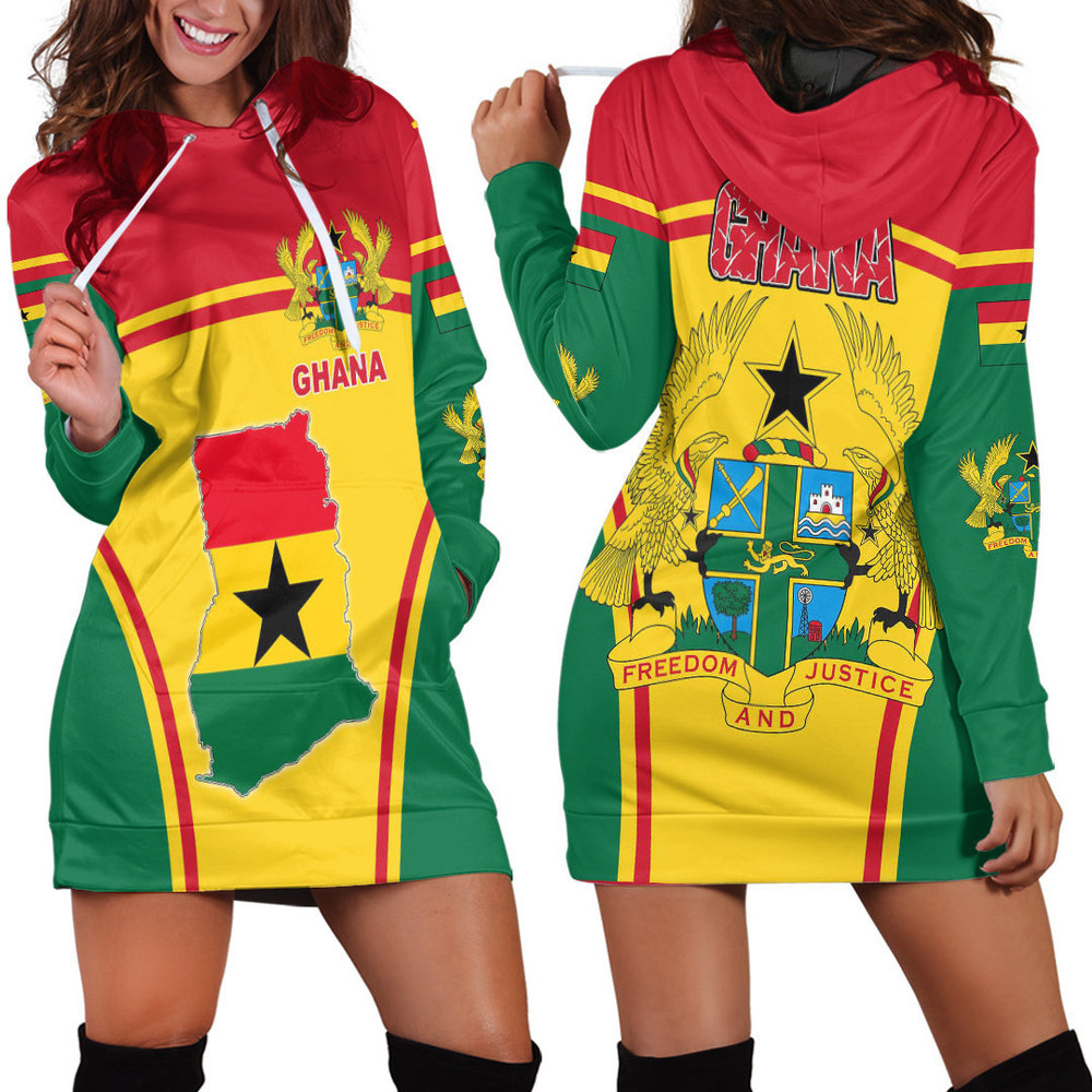 Africa Zone Clothing Ghana Active Flag Hoodie Dress For Women