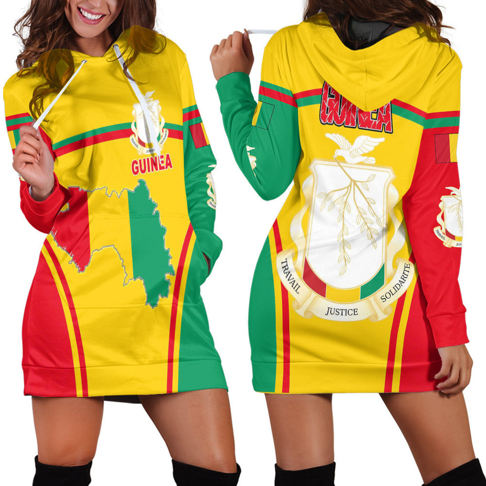 Africa Zone Clothing Guinea Active Flag Hoodie Dress For Women