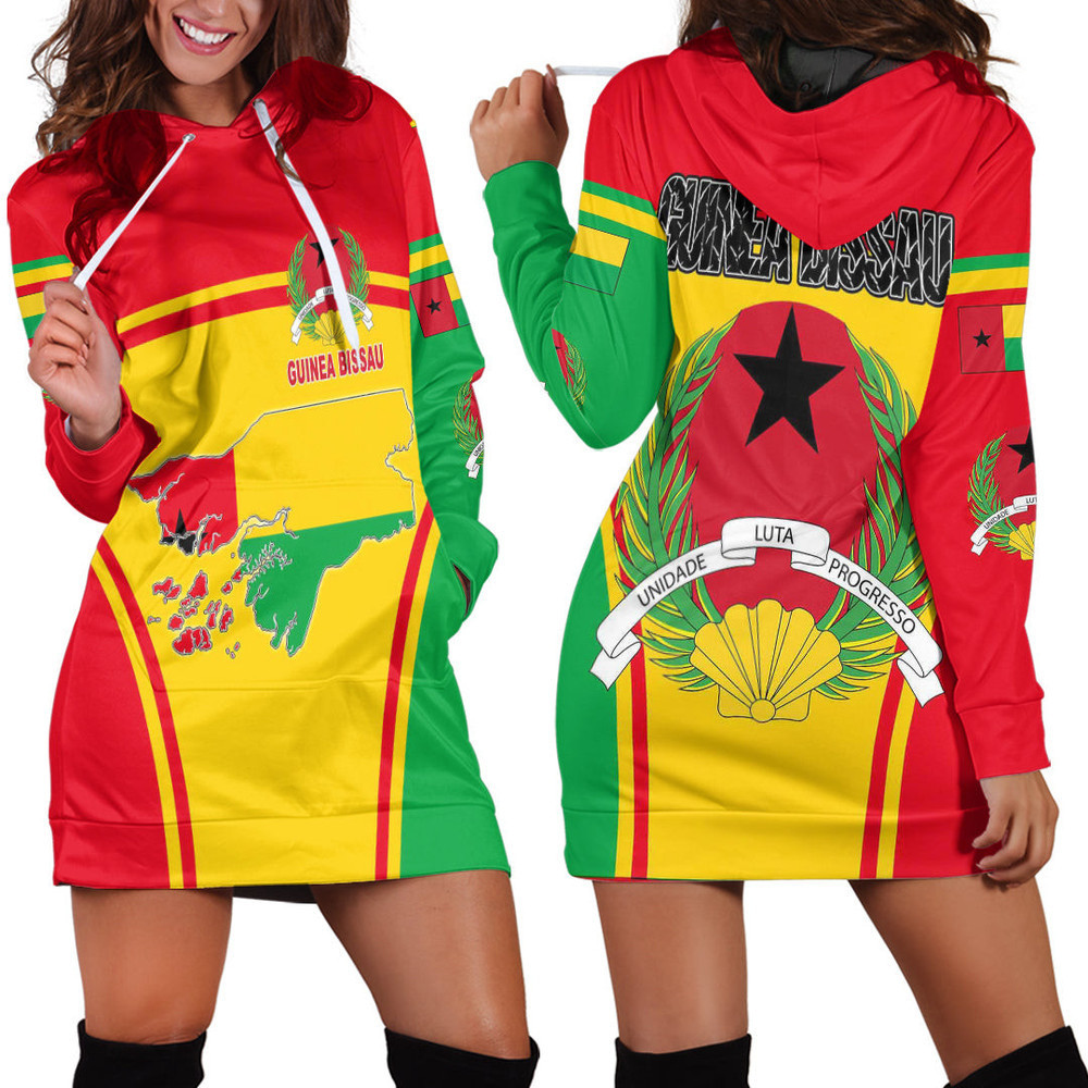 Africa Zone Clothing Guinea Bissau Active Flag Hoodie Dress For Women