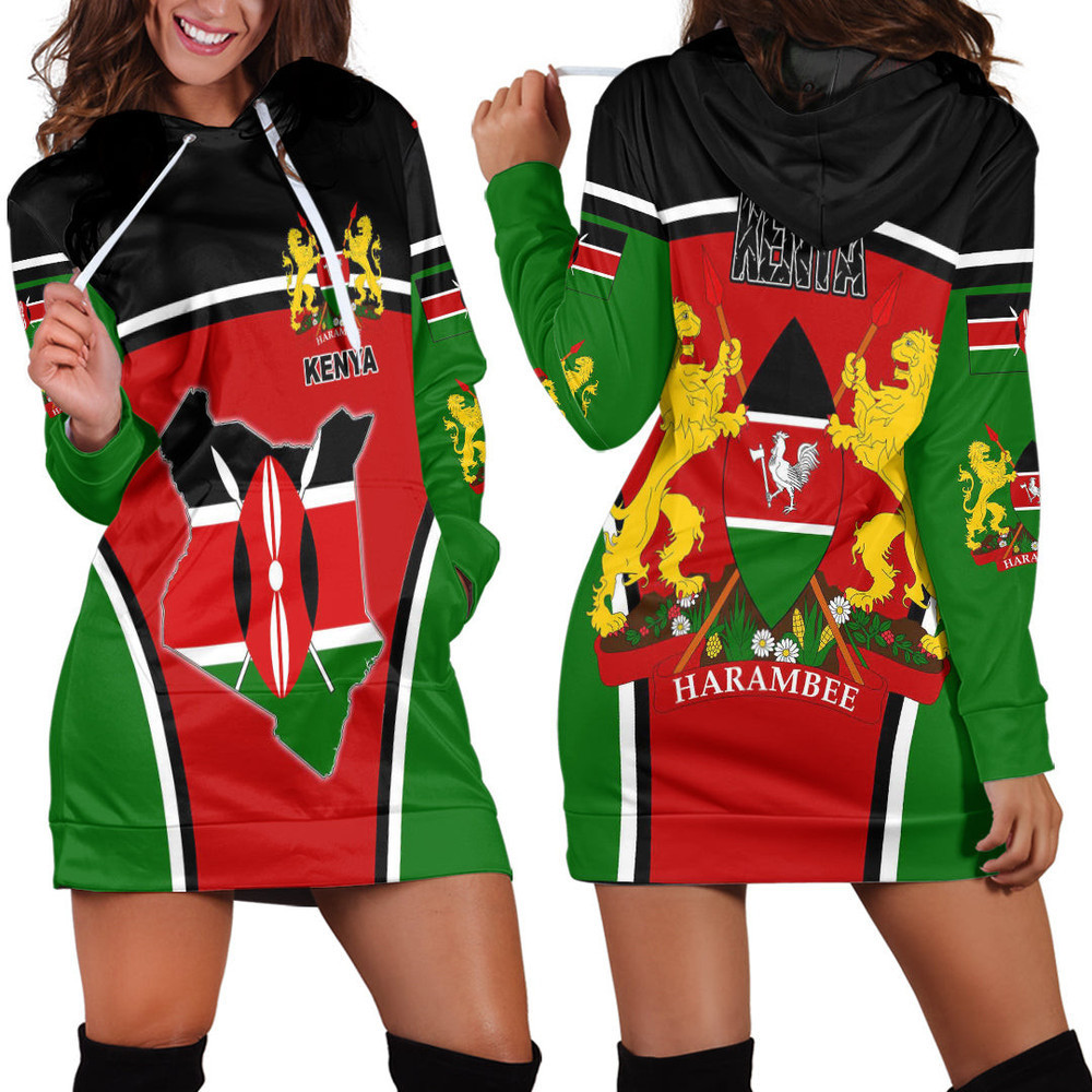 Africa Zone Clothing Kenya Active Flag Hoodie Dress For Women