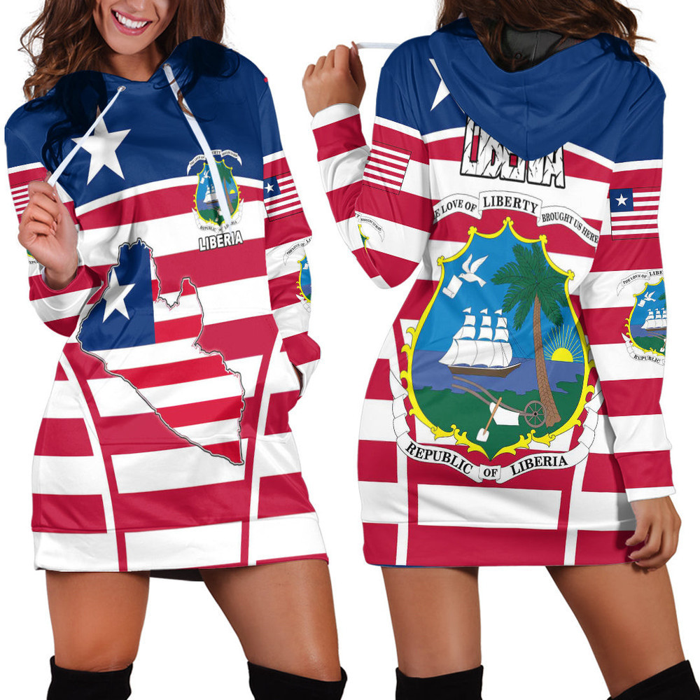 Africa Zone Clothing Liberia Active Flag Hoodie Dress For Women