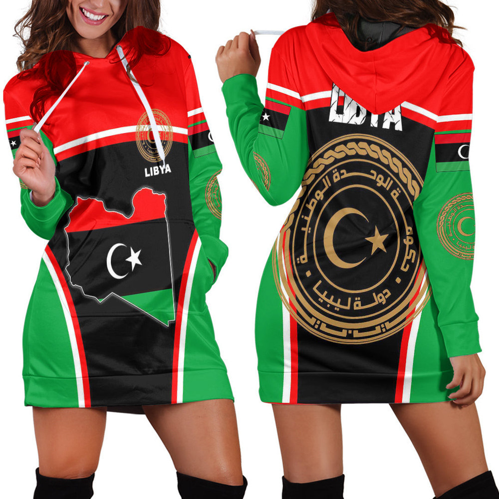 Africa Zone Clothing Libya Active Flag Hoodie Dress For Women