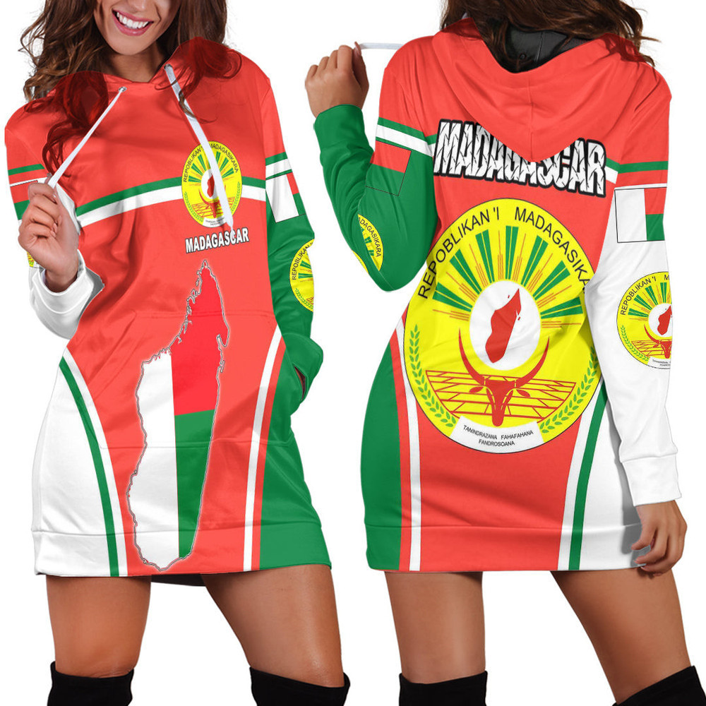 Africa Zone Clothing Madagascar Active Flag Hoodie Dress For Women