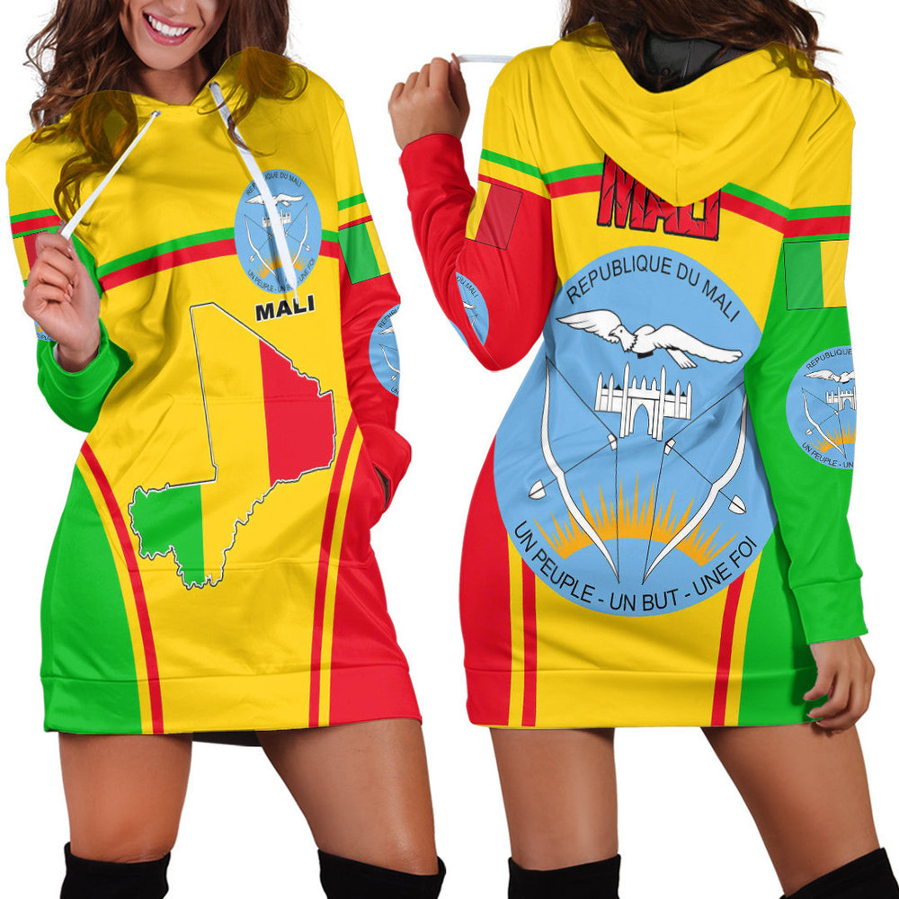 Africa Zone Clothing Mali Active Flag Hoodie Dress For Women