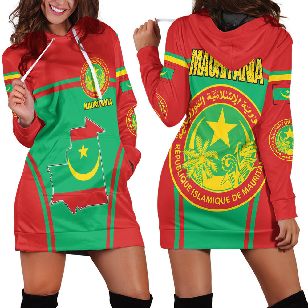 Africa Zone Clothing Mauritania Active Flag Hoodie Dress For Women