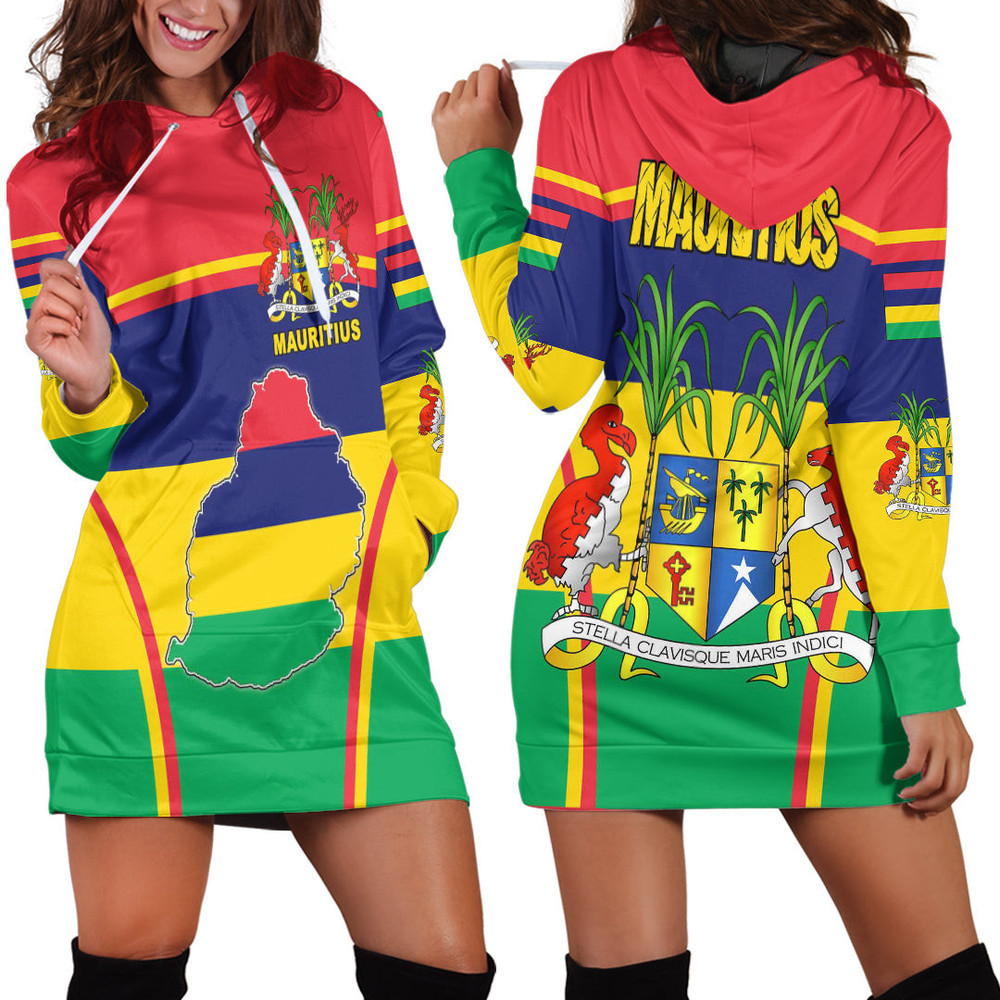 Africa Zone Clothing Mauritius Active Flag Hoodie Dress For Women