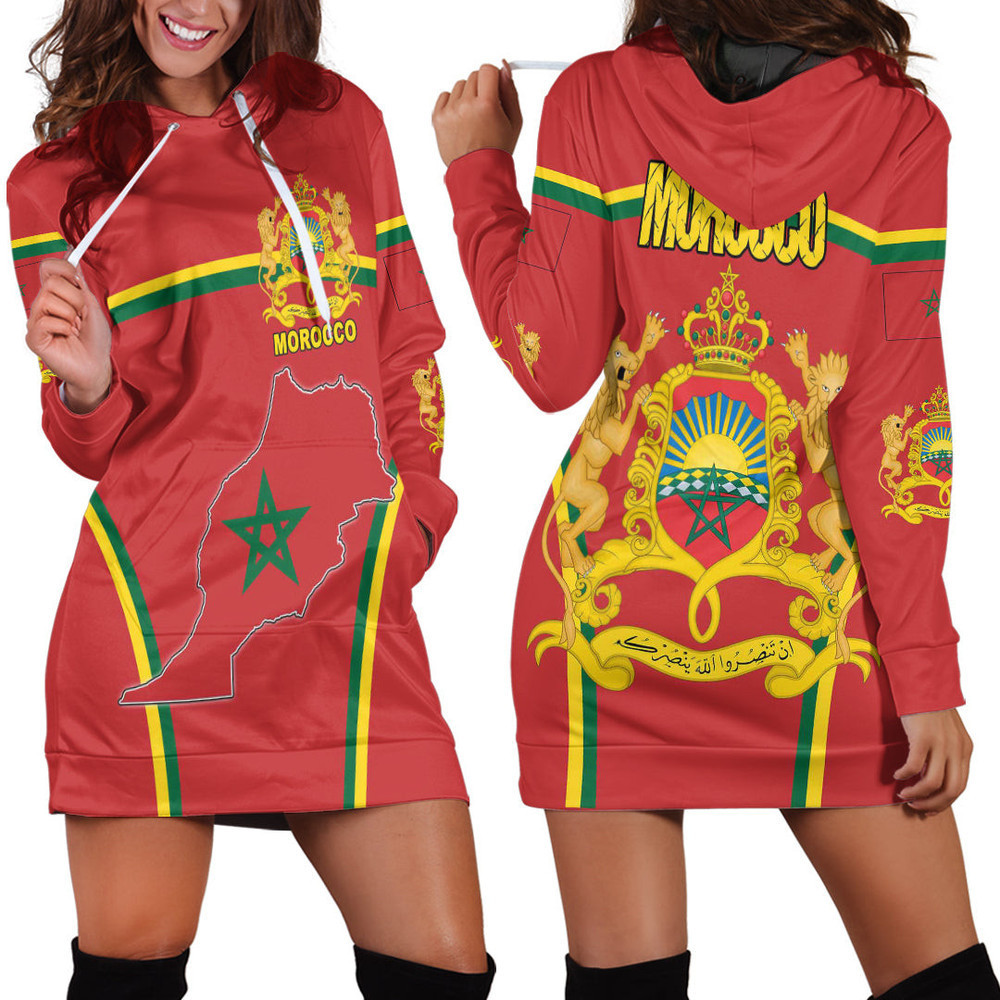 Africa Zone Clothing Morocco Active Flag Hoodie Dress For Women