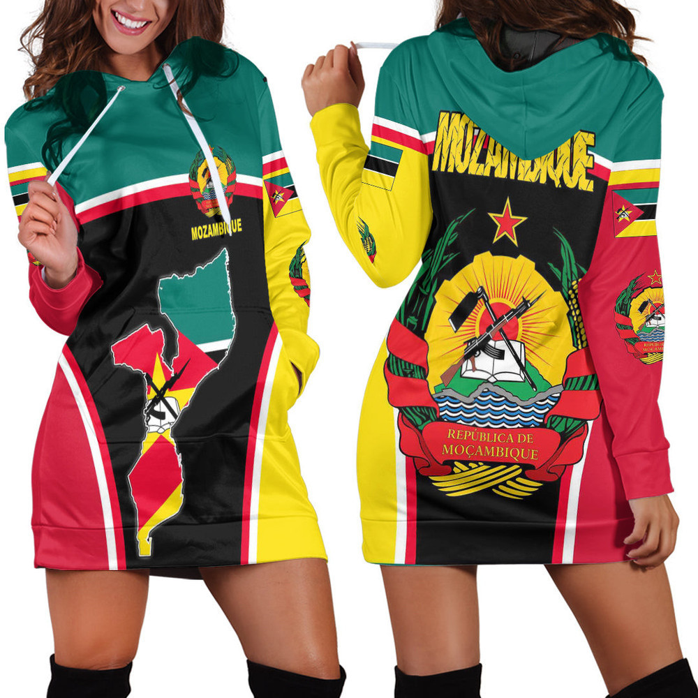 Africa Zone Clothing Mozambique Active Flag Hoodie Dress For Women