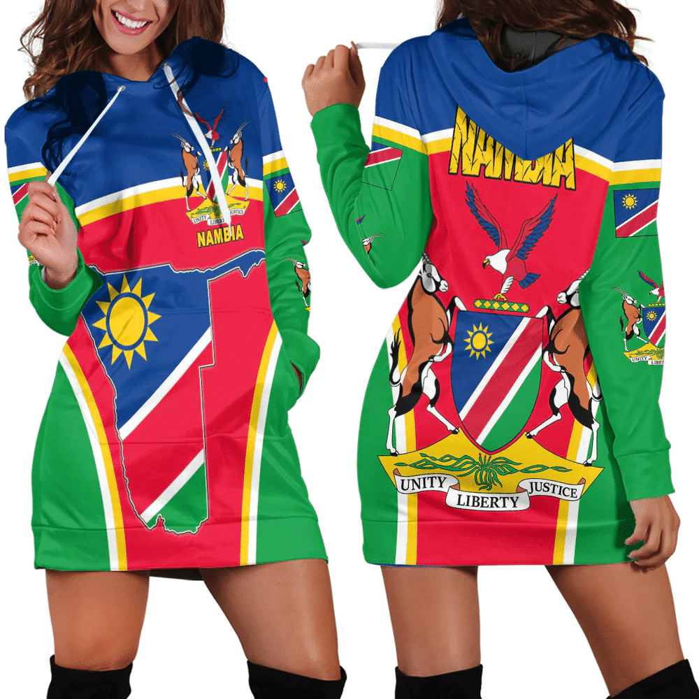 Africa Zone Clothing Namibia Active Flag Hoodie Dress For Women