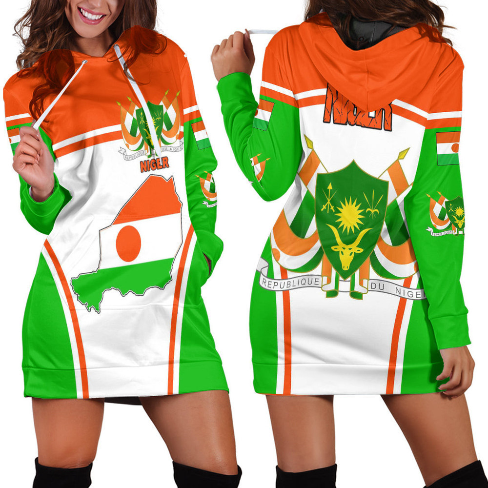 Africa Zone Clothing Niger Active Flag Hoodie Dress For Women