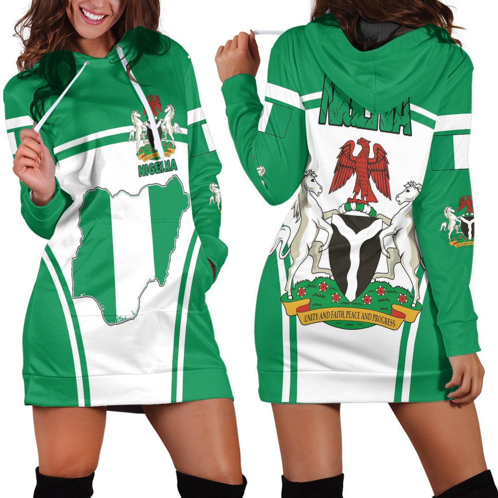 Africa Zone Clothing Nigeria Active Flag Hoodie Dress For Women