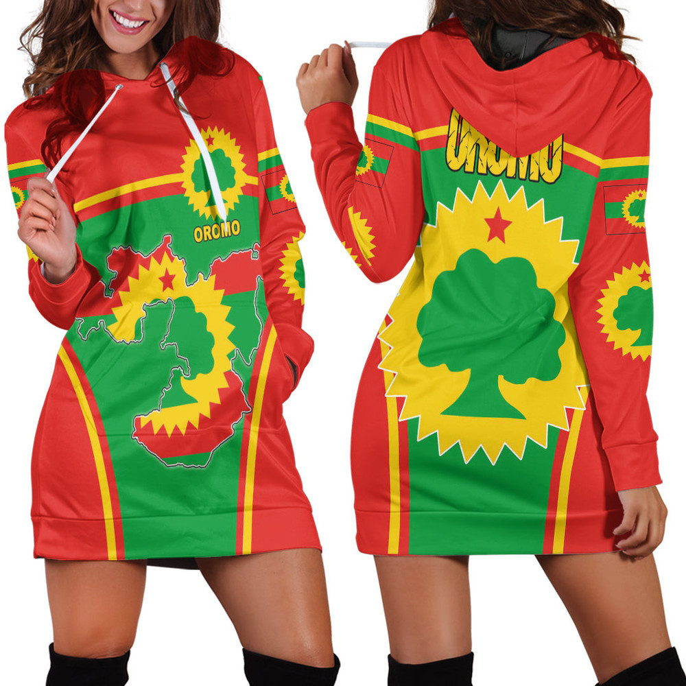 Africa Zone Clothing Oromo Active Flag Hoodie Dress For Women