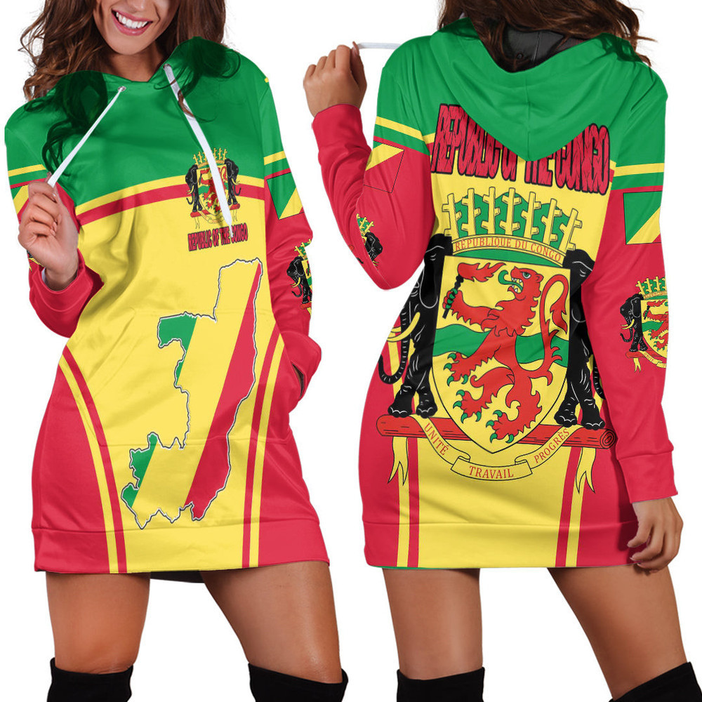 Africa Zone Clothing Republic of the Congo Active Flag Hoodie Dress For Women