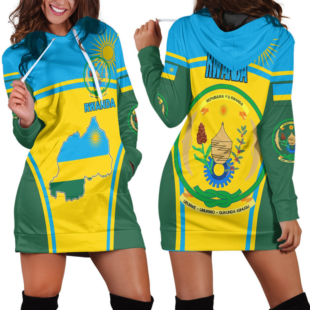 Africa Zone Clothing Rwanda Active Flag Hoodie Dress For Women