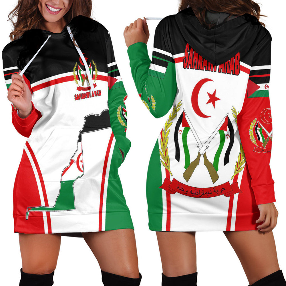 Africa Zone Clothing Sahrawi Arab Active Flag Hoodie Dress For Women