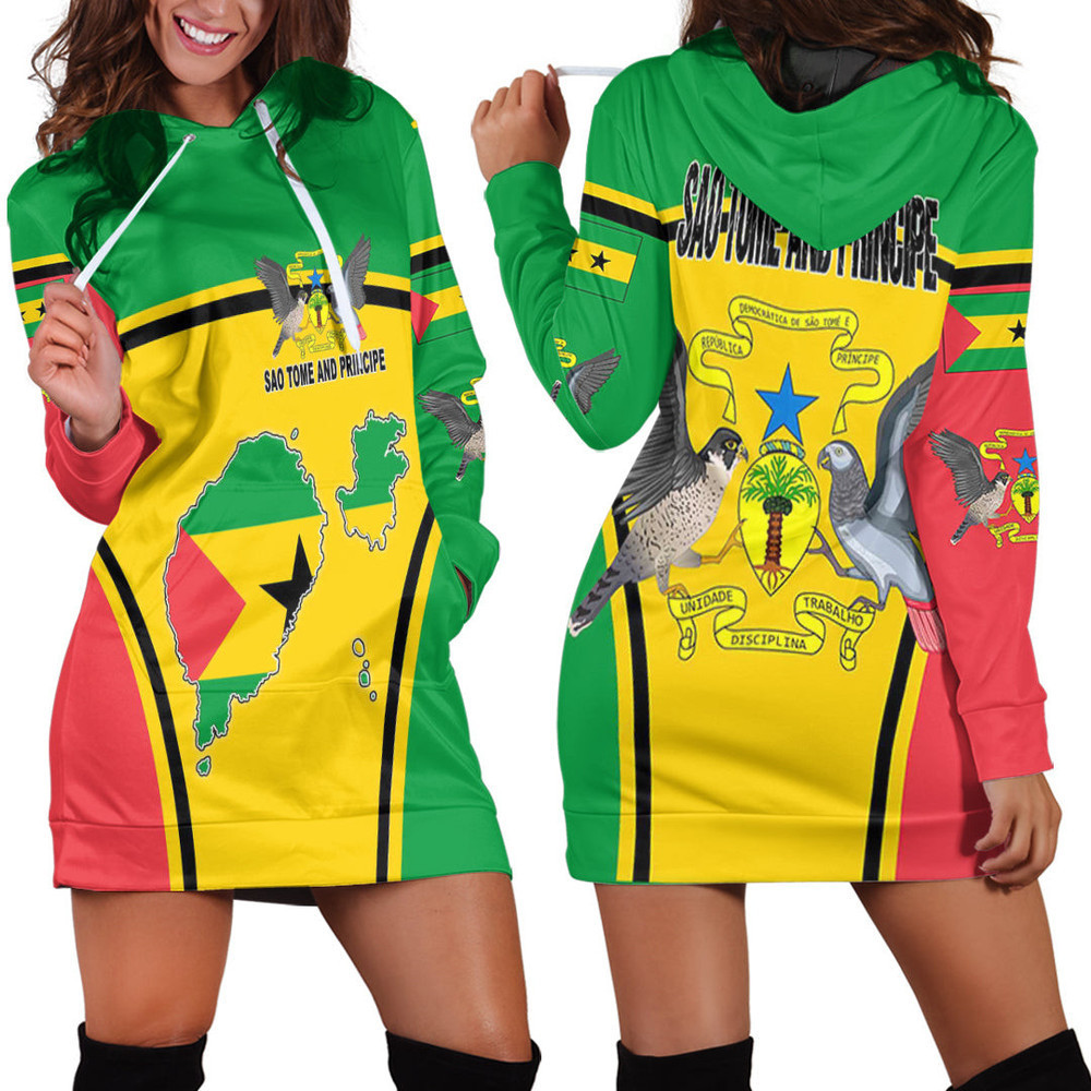 Africa Zone Clothing Sao Tome and Principe Active Flag Hoodie Dress For Women