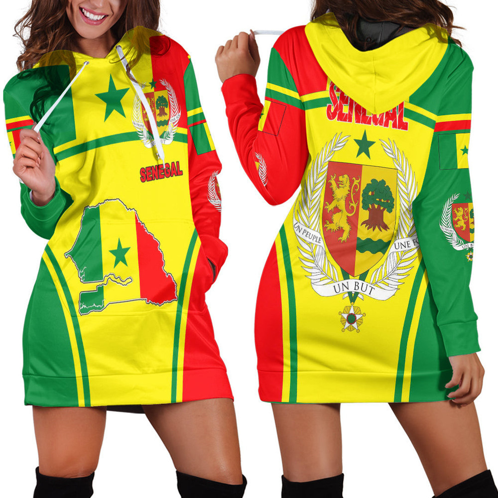 Africa Zone Clothing Senegal Active Flag Hoodie Dress For Women