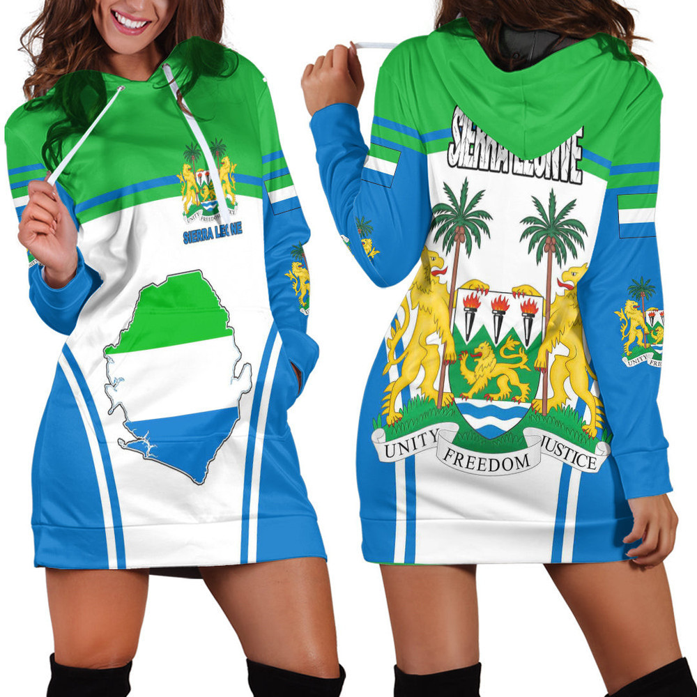 Africa Zone Clothing Sierra Leone Active Flag Hoodie Dress For Women