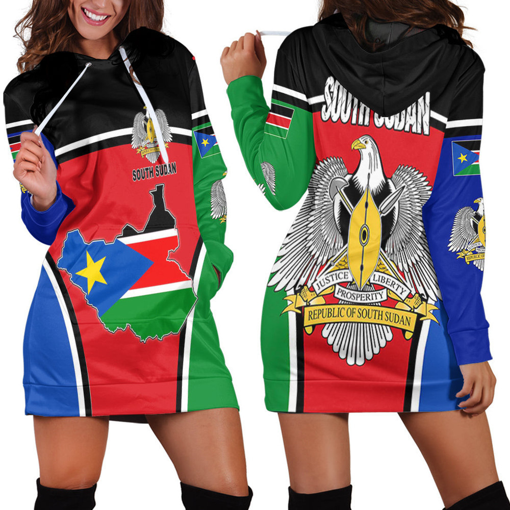 Africa Zone Clothing South Sudan Active Flag Hoodie Dress For Women