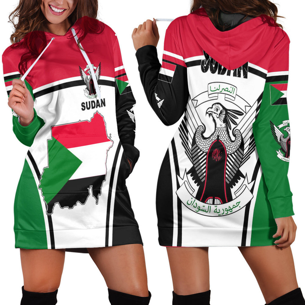 Africa Zone Clothing Sudan Active Flag Hoodie Dress For Women