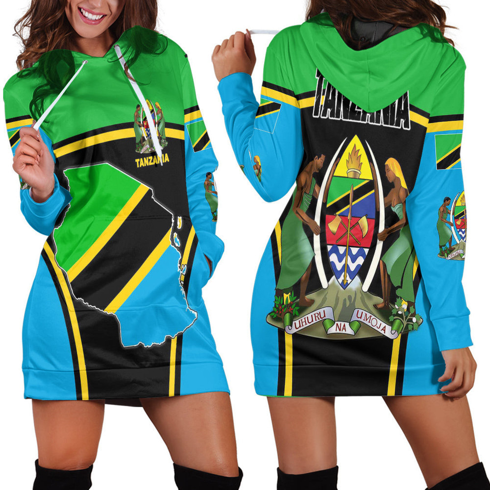 Africa Zone Clothing Tanzania Active Flag Hoodie Dress For Women