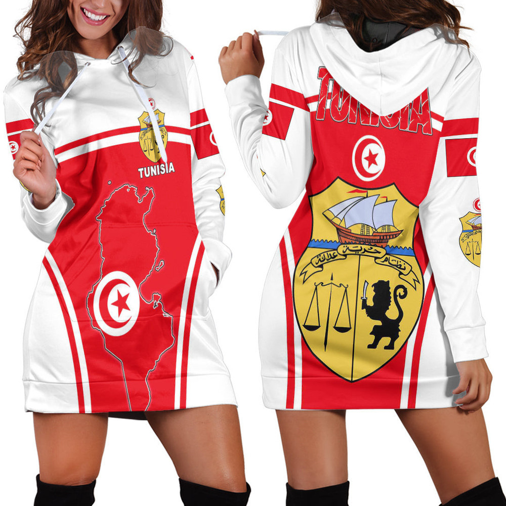 Africa Zone Clothing Tunisia Active Flag Hoodie Dress For Women