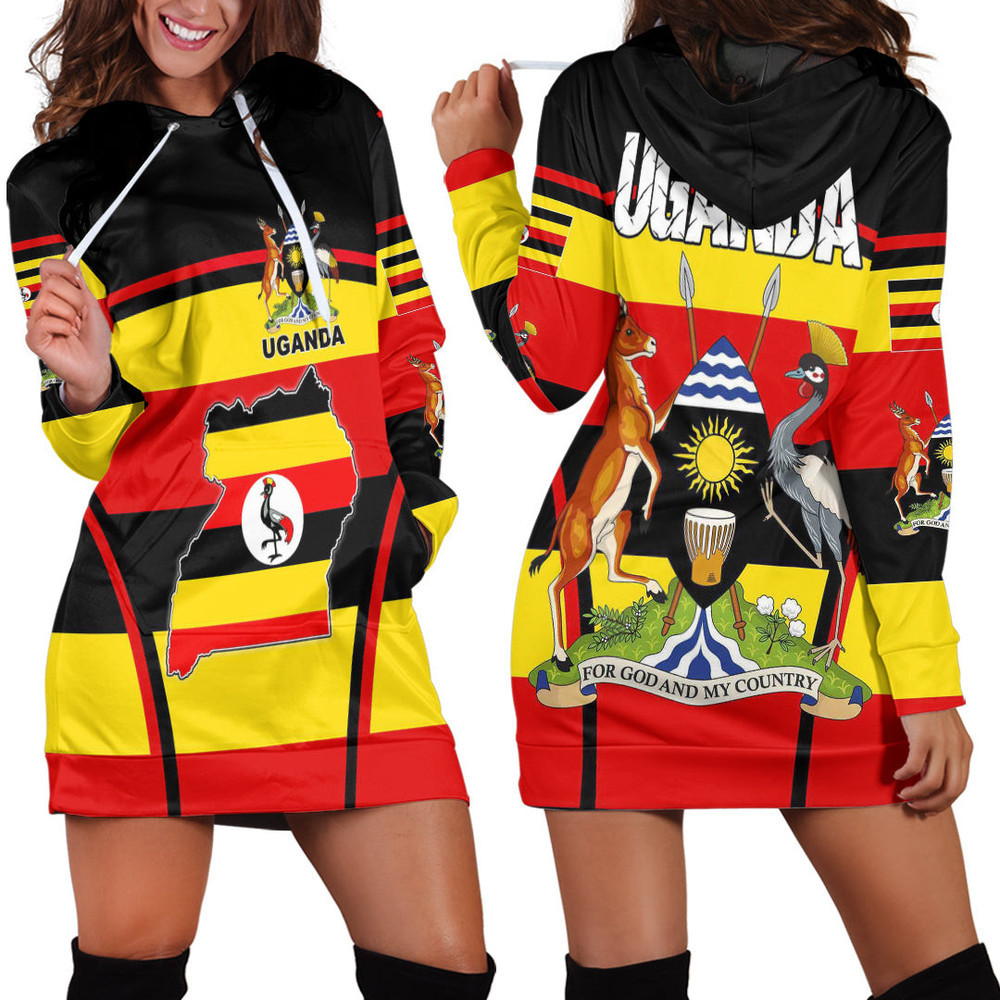 Africa Zone Clothing Uganda Active Flag Hoodie Dress For Women