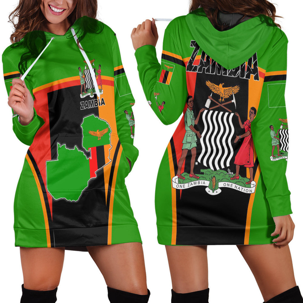 Africa Zone Clothing Zambia Active Flag Hoodie Dress For Women