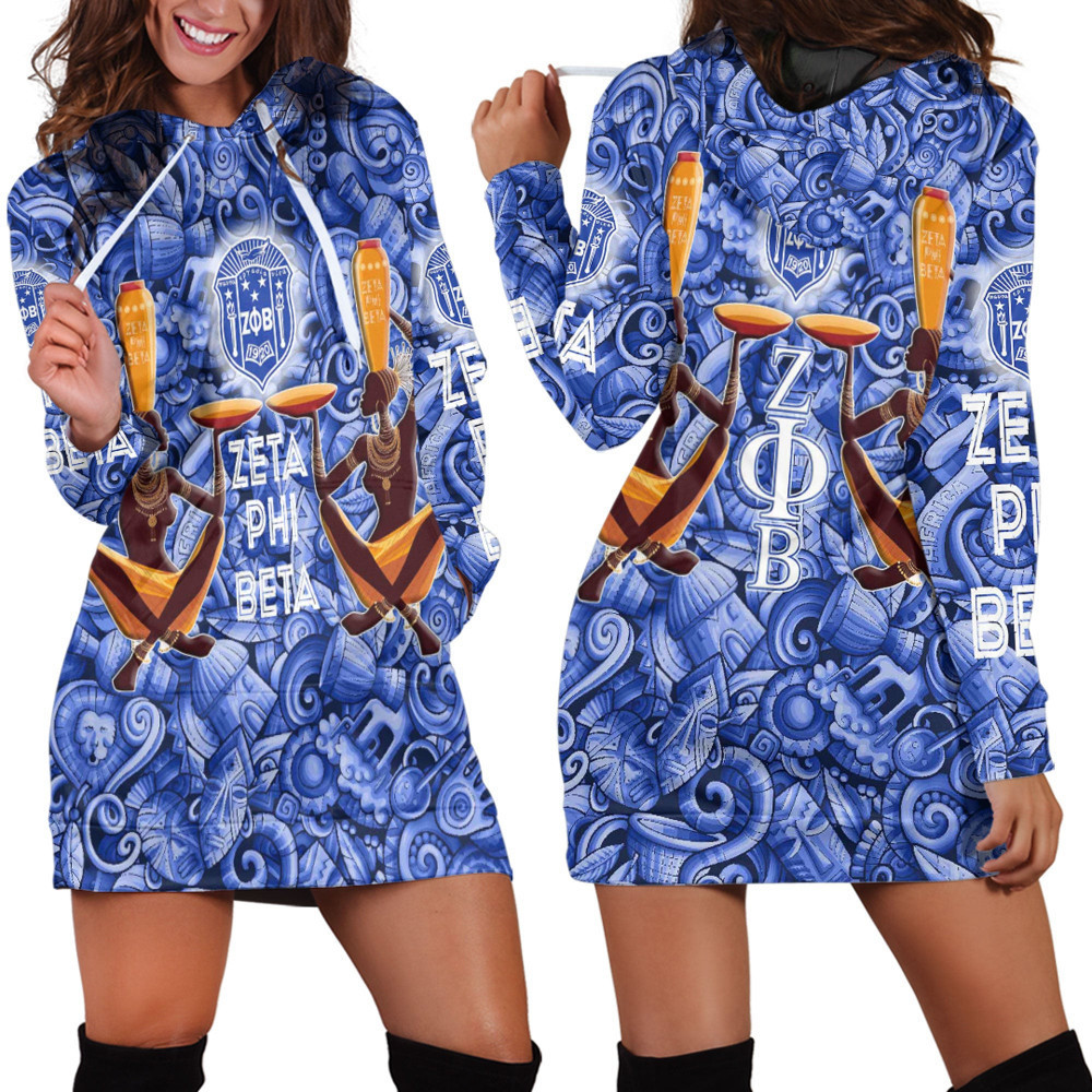 Africa Zone Clothing Zeta Phi Beta Style Painting and Pattern Africa Hoodie Dress For Women