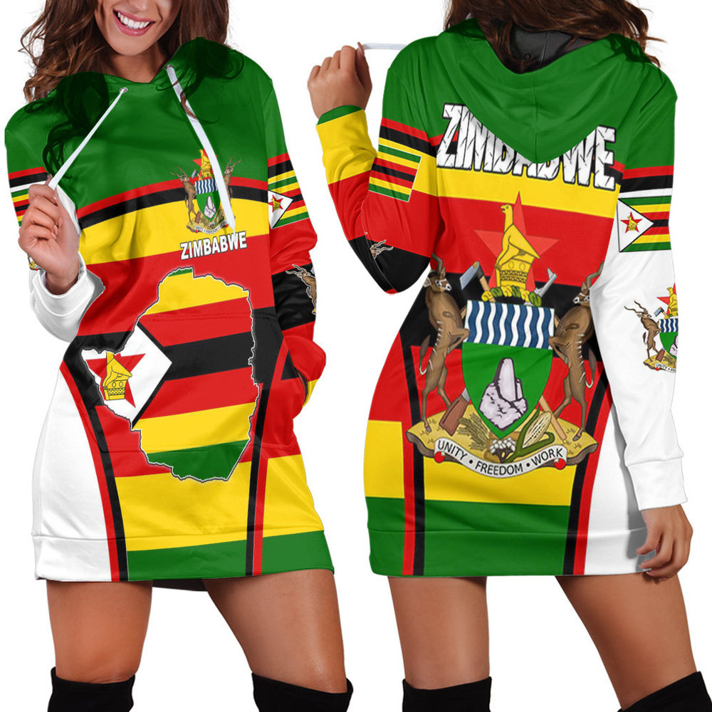 Africa Zone Clothing Zimbabwe Active Flag Hoodie Dress For Women