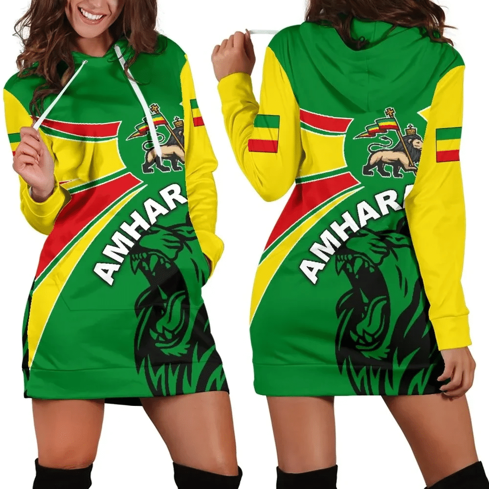 Africa Zone Dress Amhara Coat Of Arms Lion Ver 02 Hoodie Dress For Women