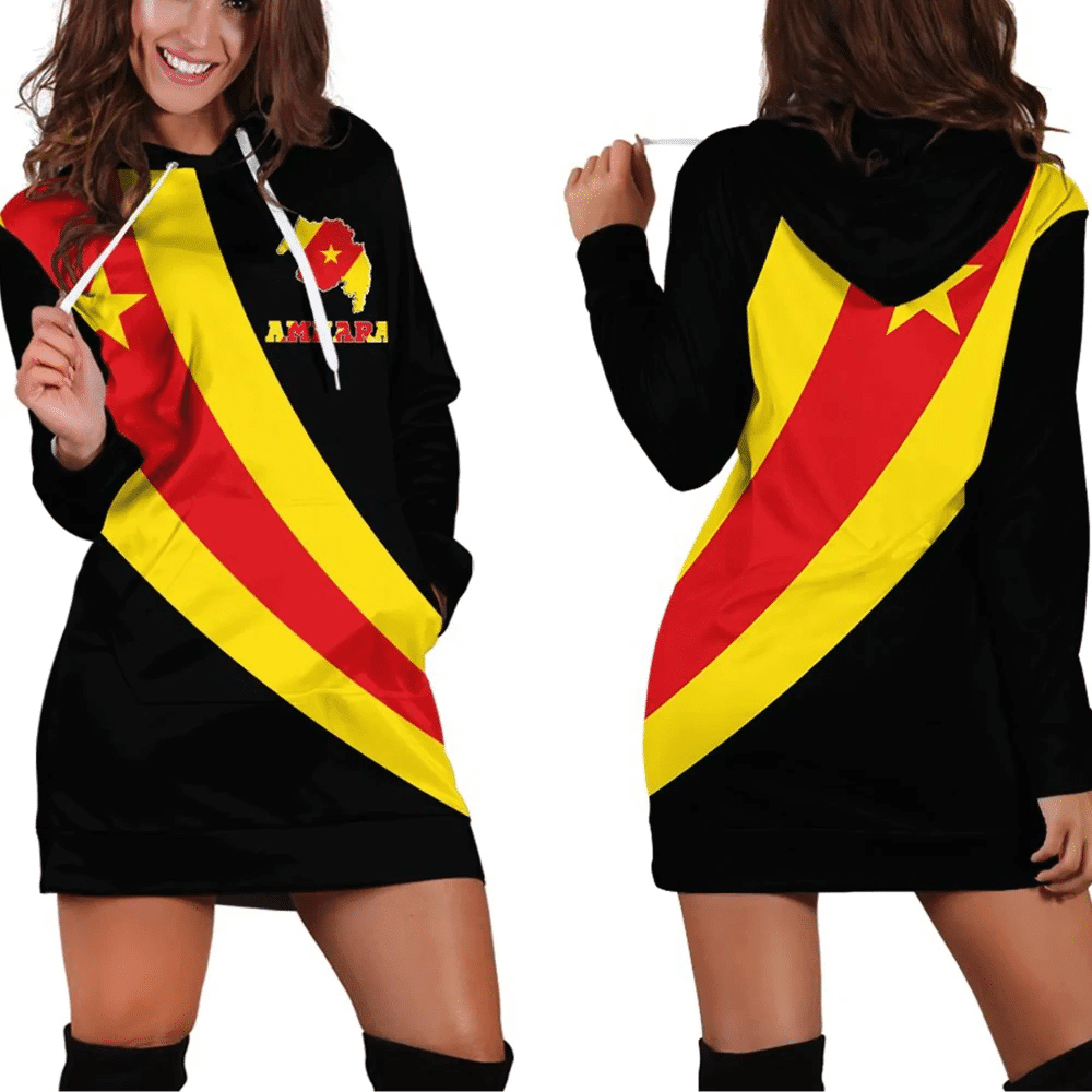 Africa Zone Dress Amhara Flag Hoodie Dress For Women