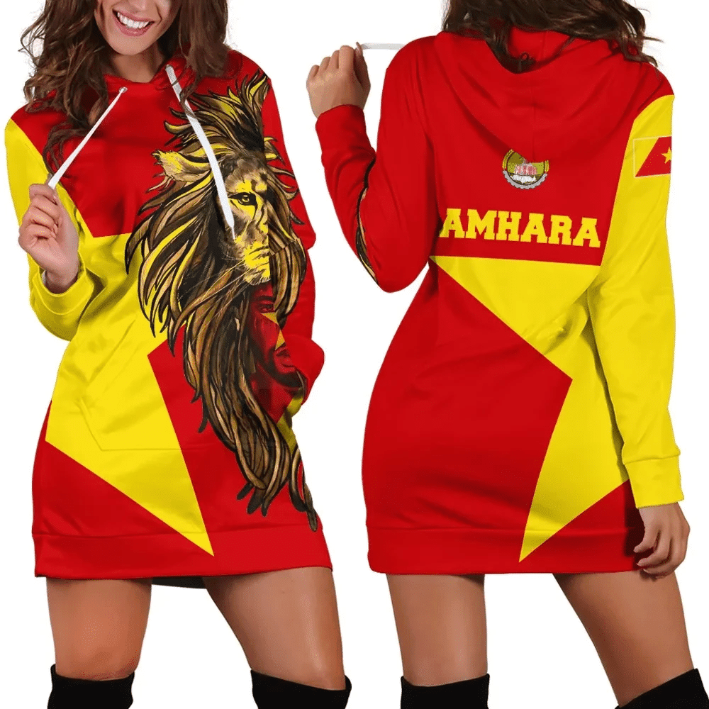 Africa Zone Dress Amhara Flag Men Lion Hoodie Dress For Women