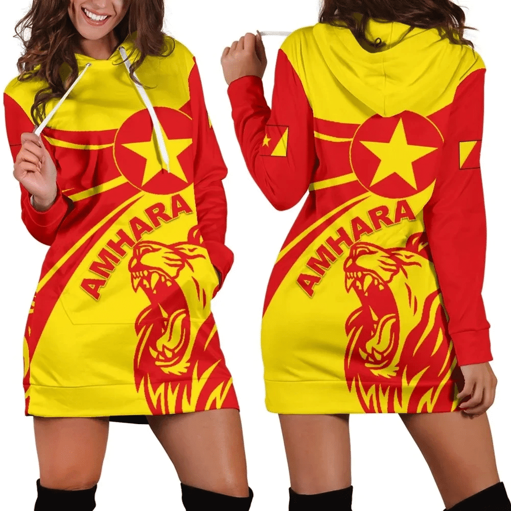 Africa Zone Dress Amhara Round Flag Lion Hoodie Dress For Women