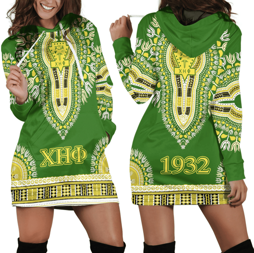 Africa Zone Dress Chi Eta Phi Dashiki Hoodie Dress For Women