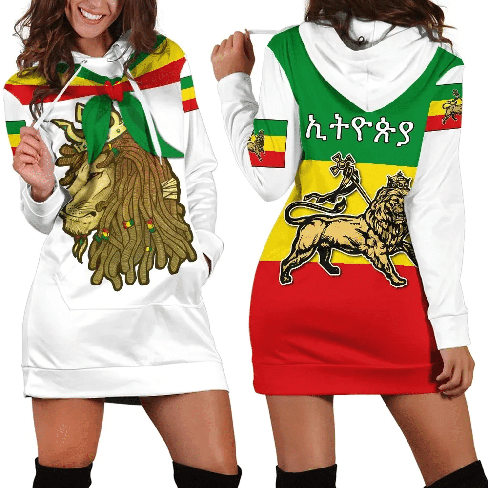 Africa Zone Dress Ethiopia Cloak Flag Lion King Hoodie Dress For Women