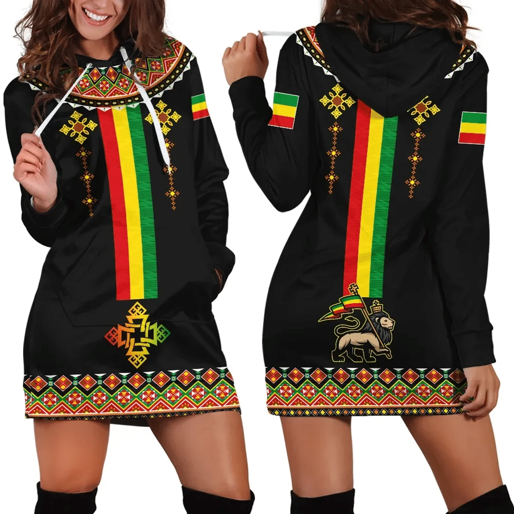 Africa Zone Dress Ethiopia Cross Africa Pattern Hoodie Dress For Women