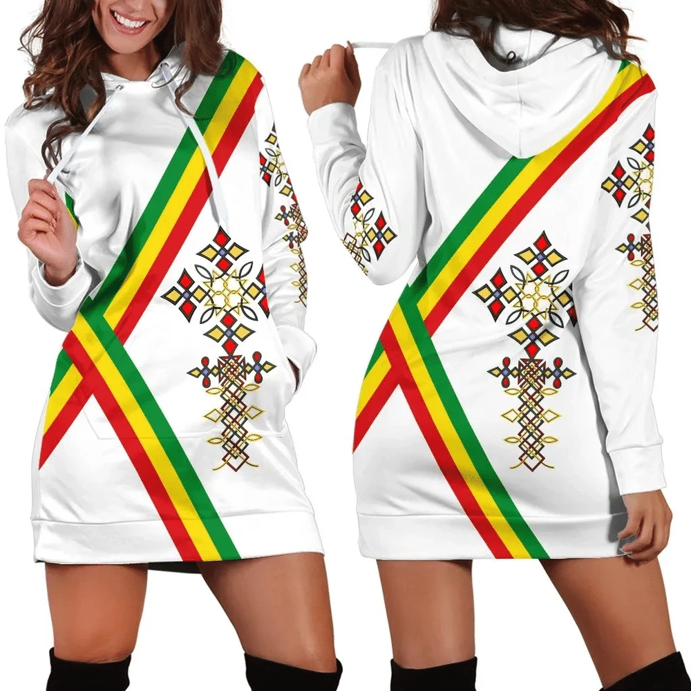 Africa Zone Dress Ethiopia Cross Christmas Day Flag Hoodie Dress For Women
