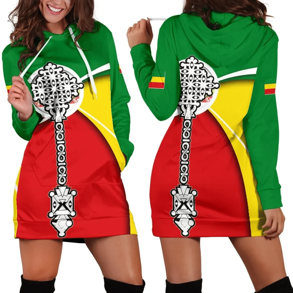 Africa Zone Dress Ethiopia Cross Round Hoodie Dress For Women