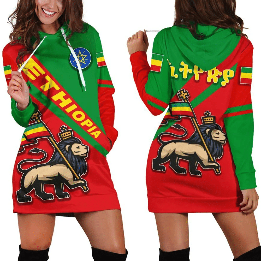 Africa Zone Dress Ethiopia Flag Hoodie Dress For Women