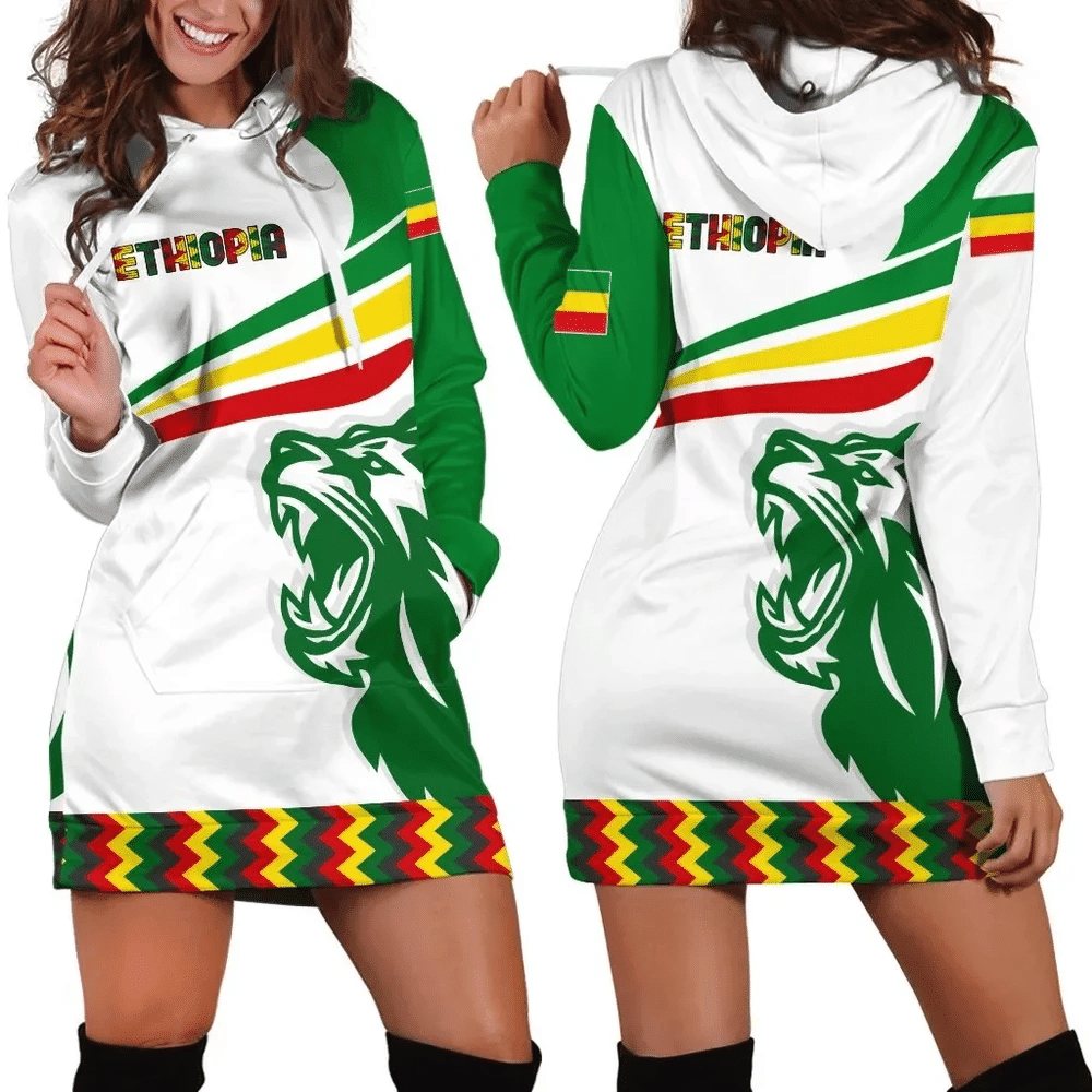 Africa Zone Dress Ethiopia Flag Lion Fly Women Hoodie Dress For Women