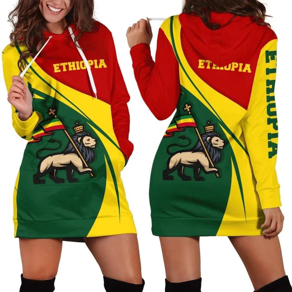 Africa Zone Dress Ethiopia Flag Lion Rastafari Hoodie Dress For Women