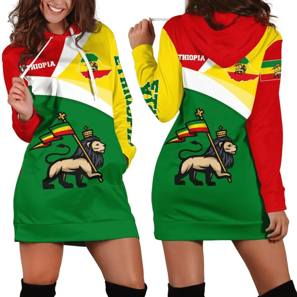 Africa Zone Dress Ethiopia Flag Maps Green Hoodie Dress For Women