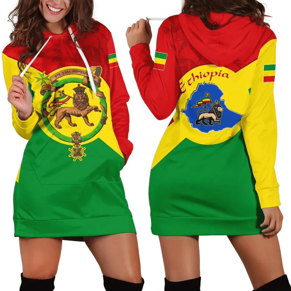 Africa Zone Dress Ethiopia Haile Selassie Dibujo Flag Hoodie Dress For Women