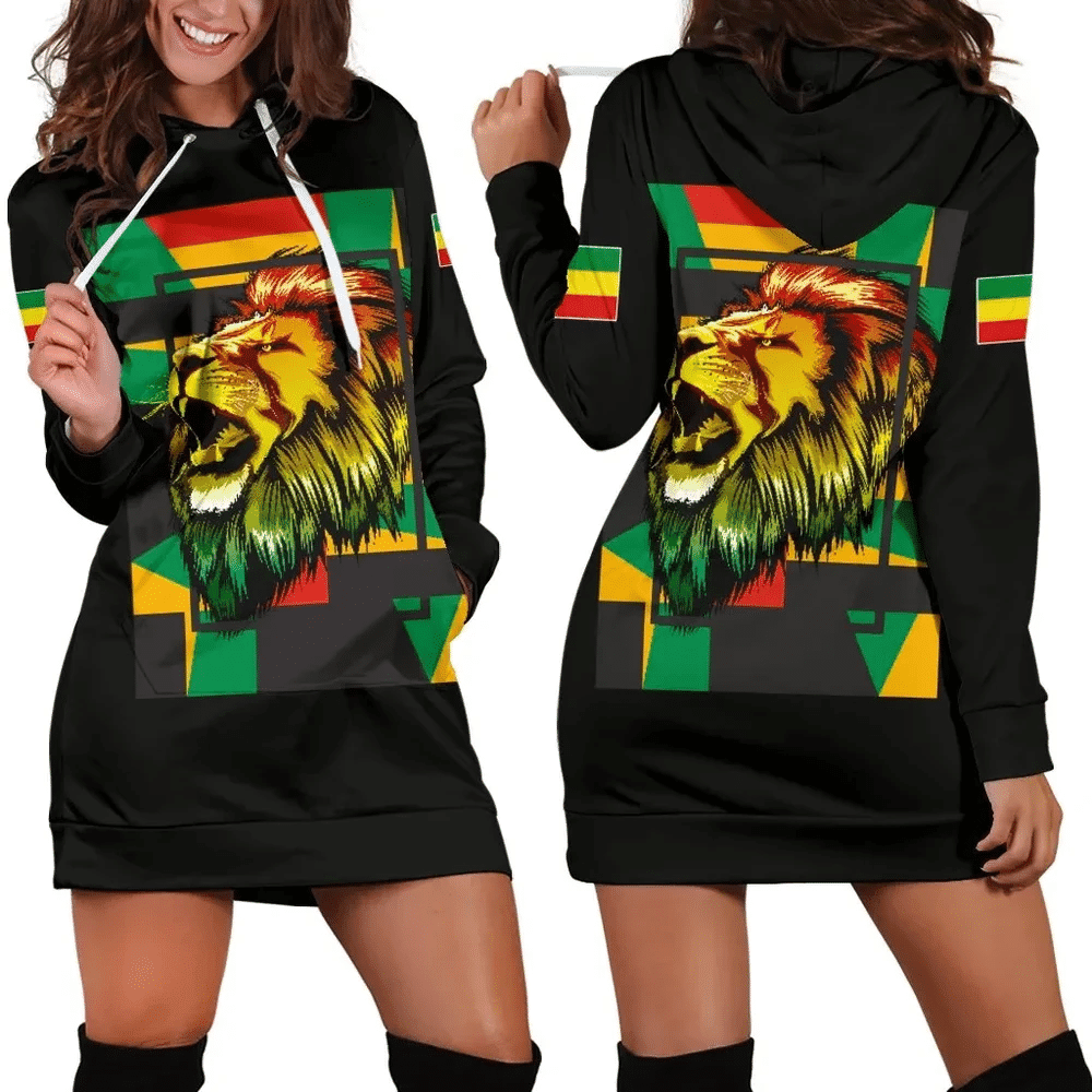 Africa Zone Dress Ethiopia Lion Abstrato Black Women Hoodie Dress For Women