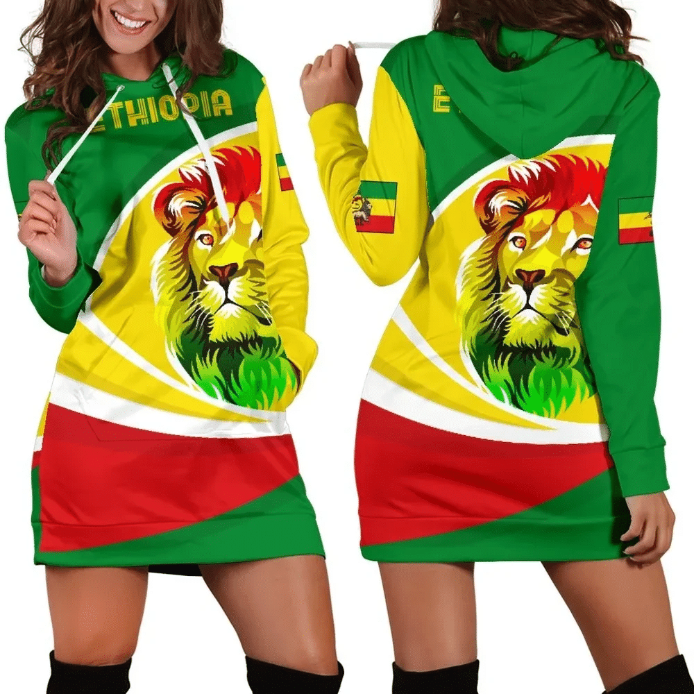 Africa Zone Dress Ethiopia Lion Rasta Active Hoodie Dress For Women