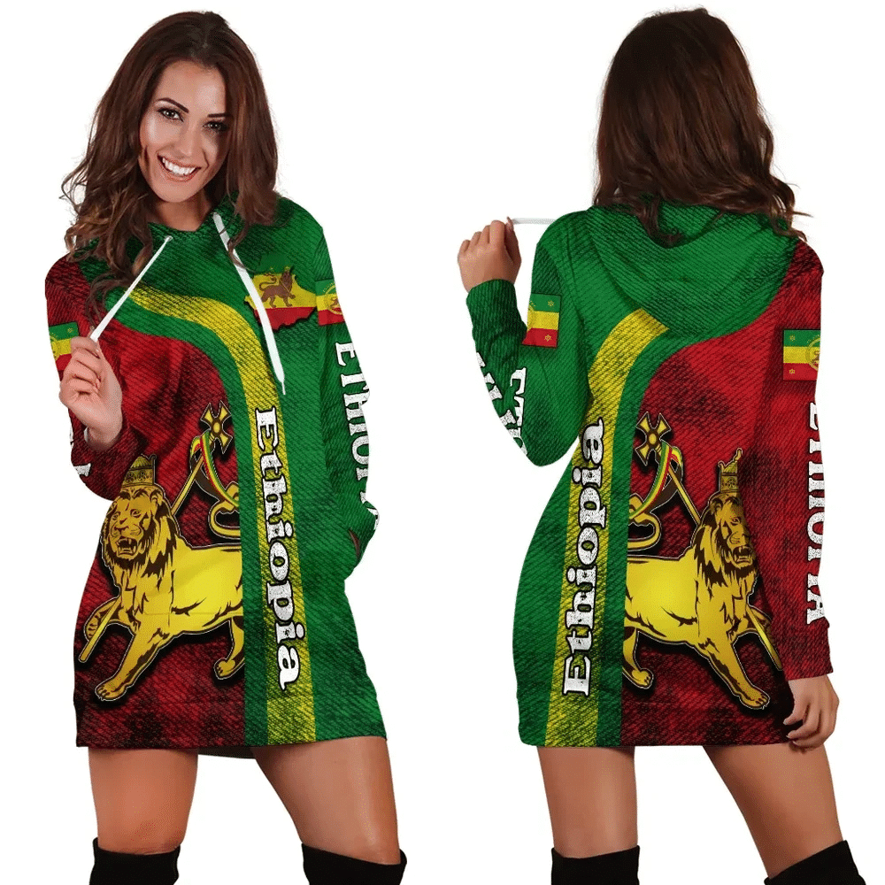 Africa Zone Dress Ethiopia Lion Rasta Hoodie Dress For Women