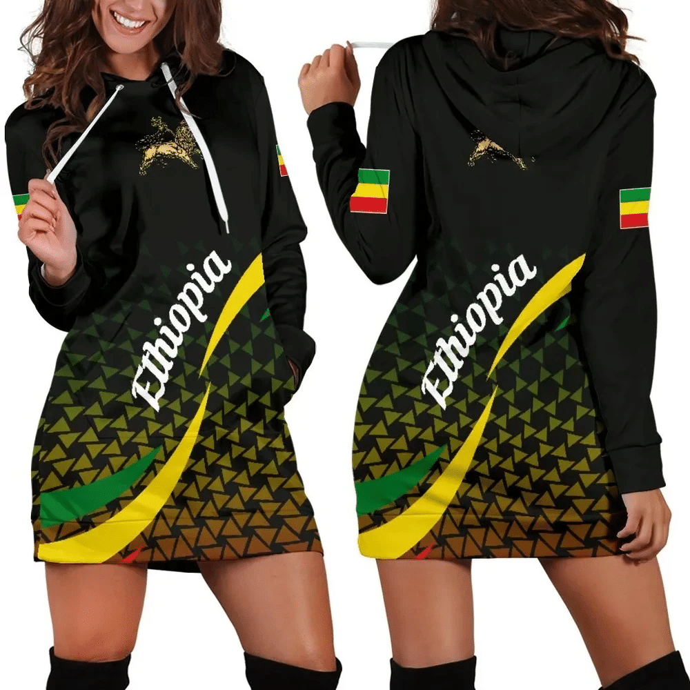 Africa Zone Dress Ethiopia Rasta Lion Black Women Hoodie Dress For Women