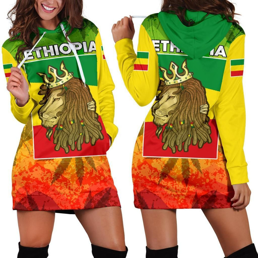 Africa Zone Dress Ethiopia Rasta Lion King Flag Hoodie Dress For Women