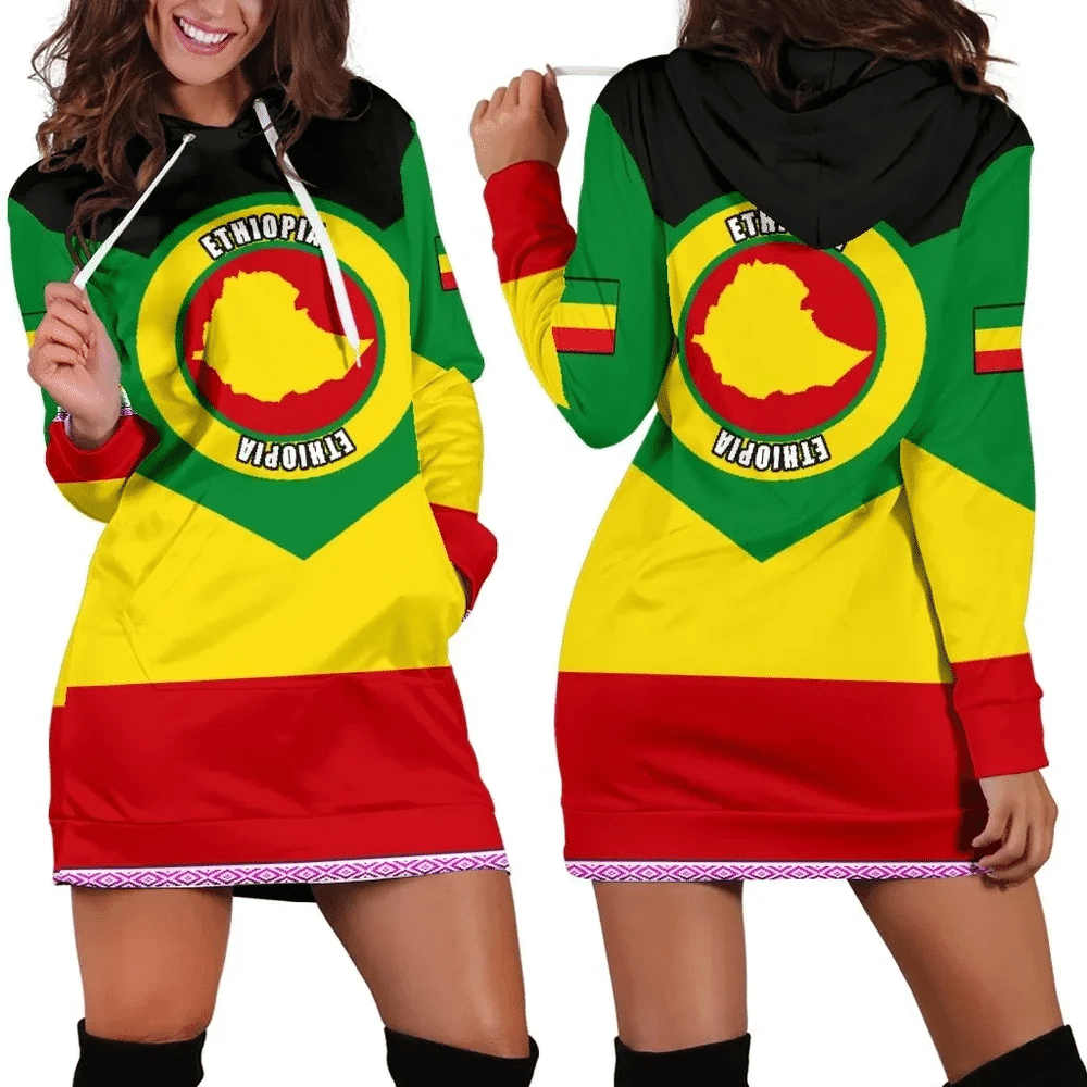 Africa Zone Dress Ethiopia Rising Flag Ver 02 Hoodie Dress For Women